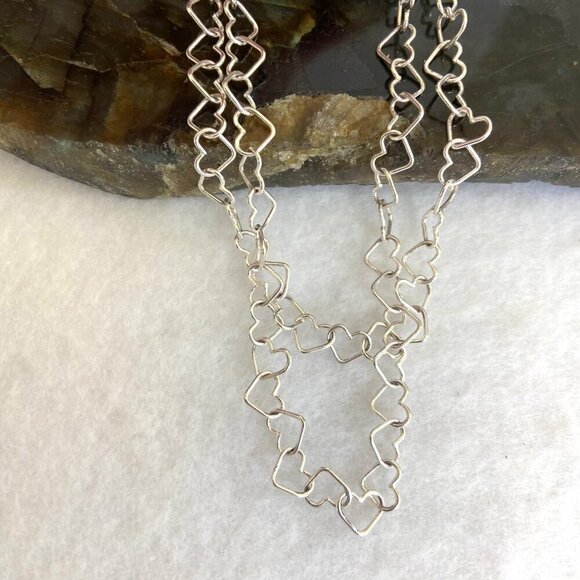 Sterling Silver 925 IBB Dainty 6MM Open Heart Link Chain Necklace 17.5" - Picture 14 of 16